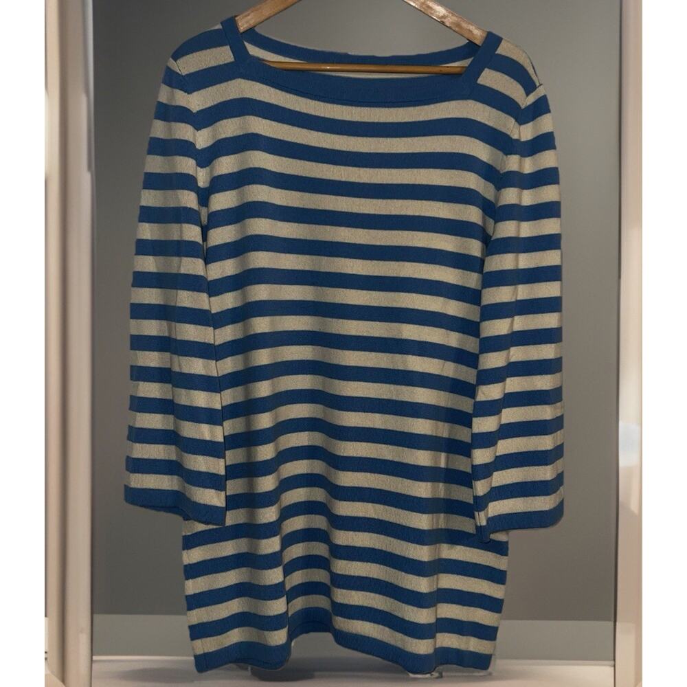 Unbranded 100% Cashmere Blue And Ivory Striped Sweater Old Money Nautical XL